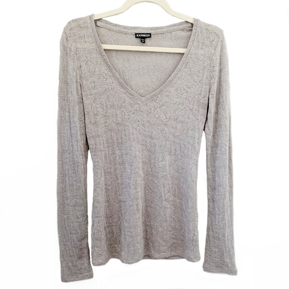 Express sweater v neck metallic silver M